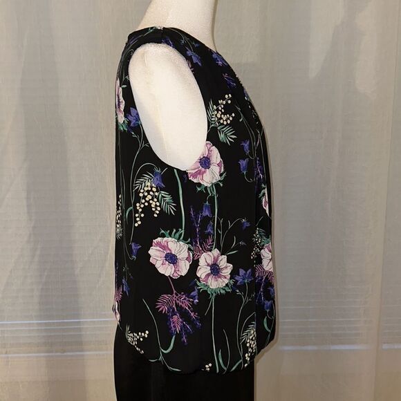 Liz Claiborne S Career Black Multicolored Floral Sleeveless Bubble Waist Top - Picture 5 of 10